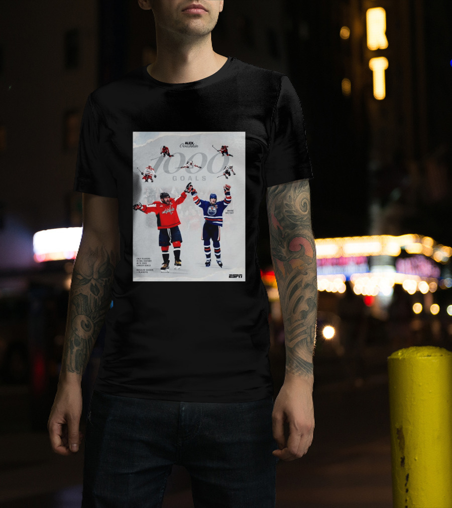 Alex Ovechkin Wayne Gretzky 1000 Goals NHL History ESPN Regular Season Playoffs T-Shirt
