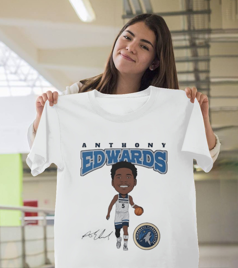 Anthony Edwards Wolves 5 Minnesota Timberwolves Basketball Player T-Shirt