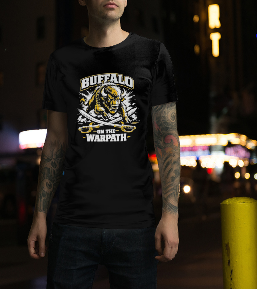 Buffalo On The Warpath Crossed Sabers Fierce Bison Charge T-Shirt