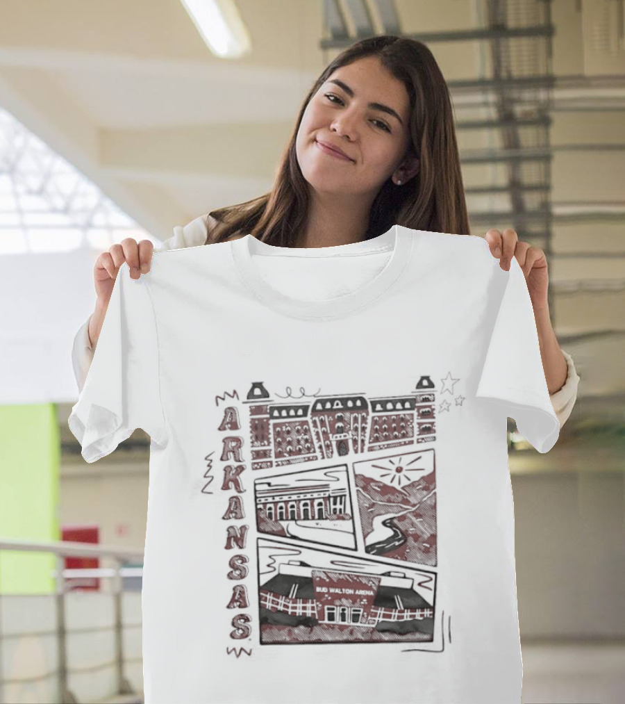 Arkansas Bud Walton Arena Razorback Campus Buildings Sketch T-Shirt