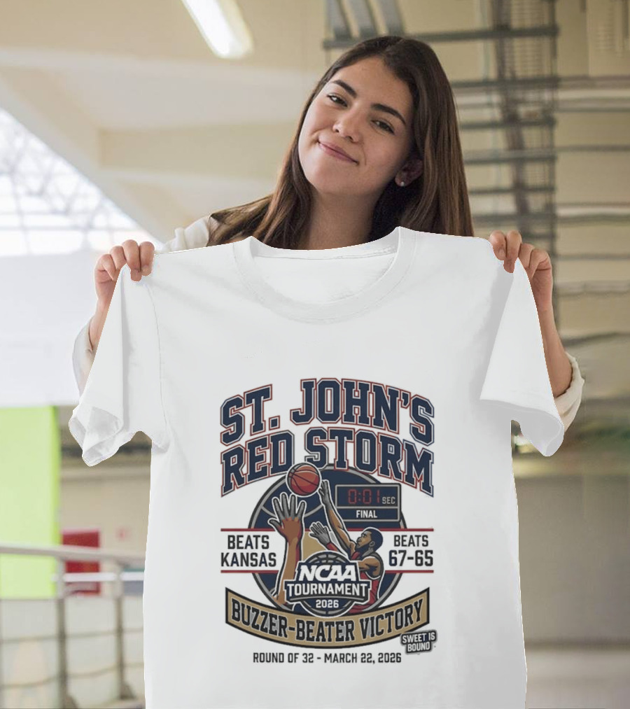 St. John's Red Storm Buzzer Beater Victory Over Kansas NCAA Tournament 2026 T-Shirt