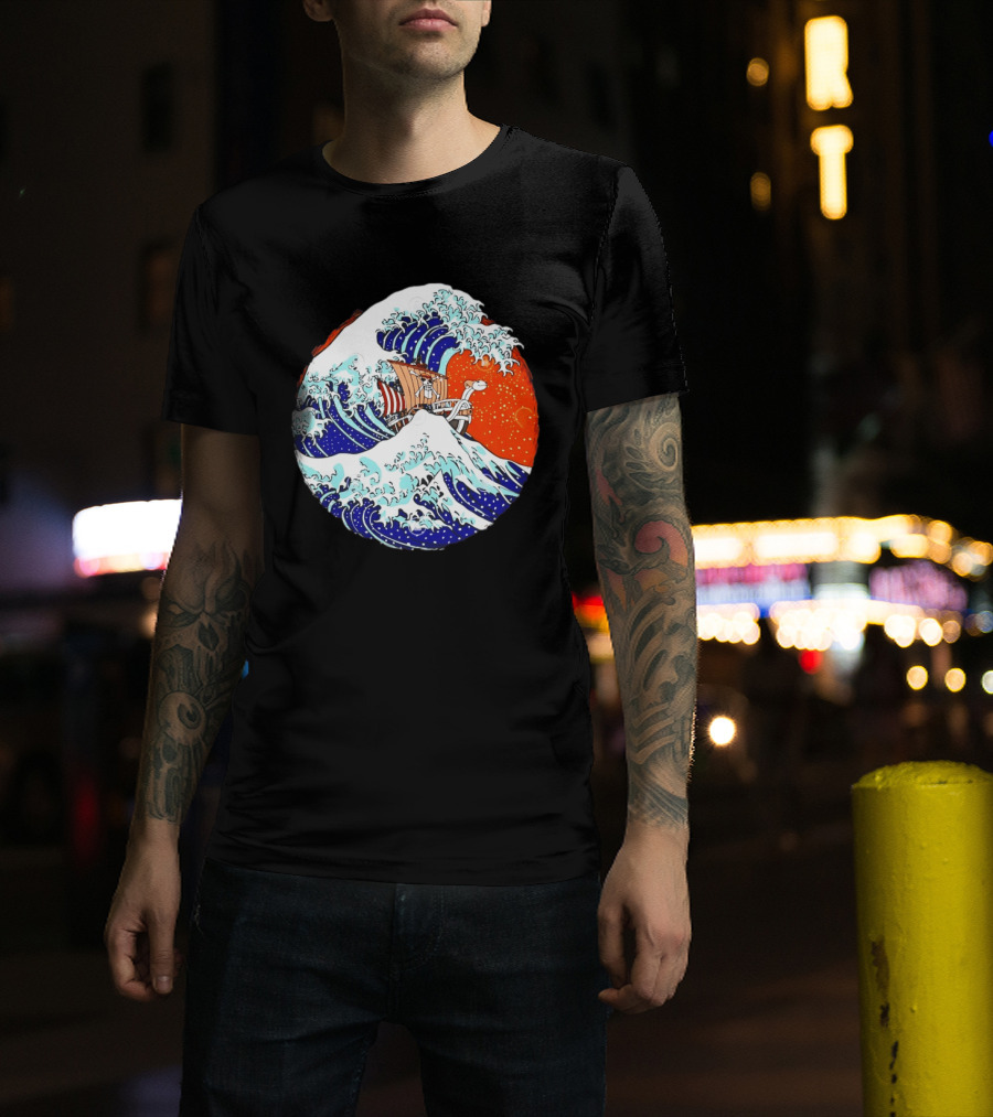 The Great Pirate Of Kanagawa Going Merry On A Great Wave Japanese Art Fusion T-Shirt