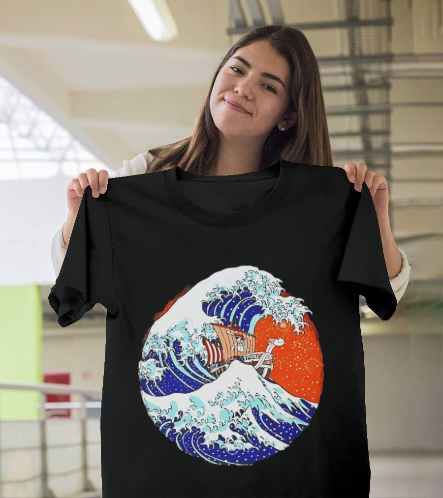 The Great Pirate Of Kanagawa Going Merry On A Great Wave Japanese Art Fusion T-Shirt