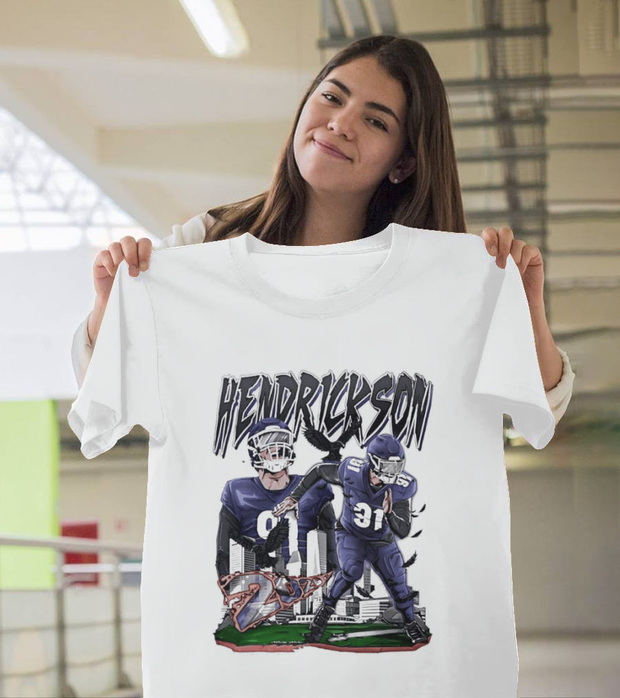 Hendrickson 91 Baltimore Ravens Hand Drawn Football Player T-Shirt