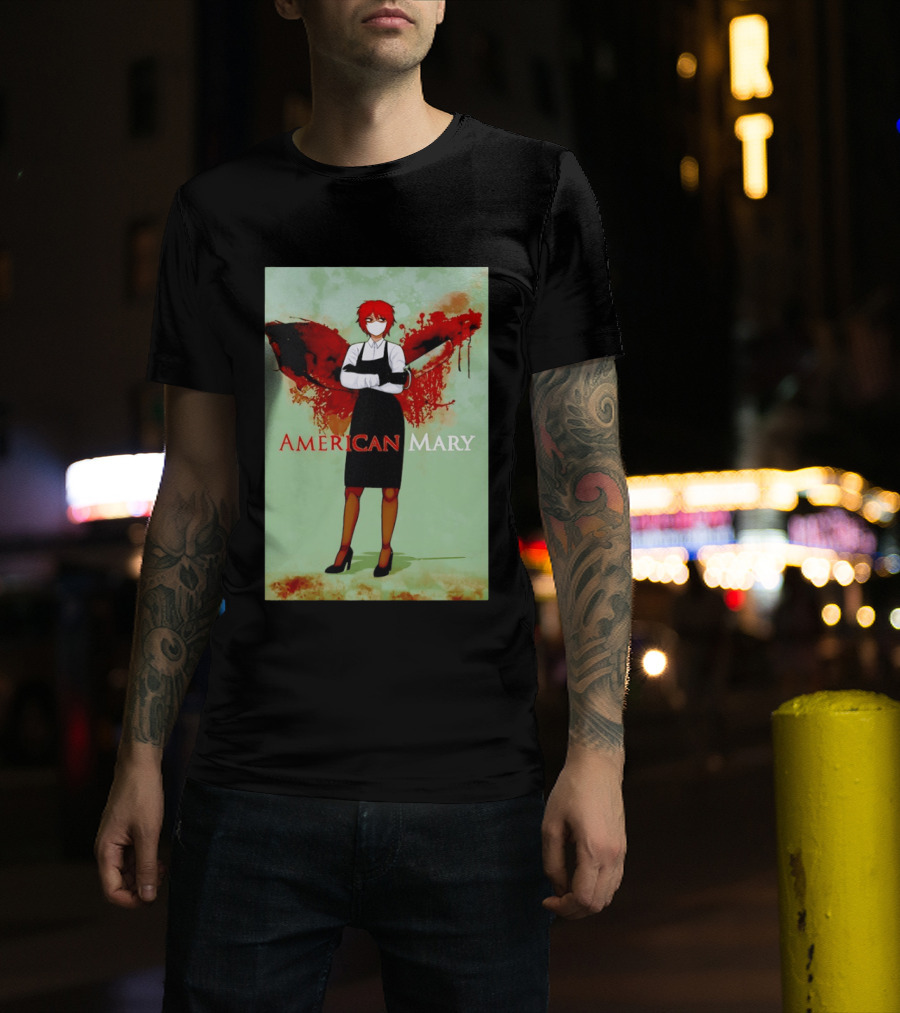 American Mary Mason Bloody Horror Art With Mask And Knife T-Shirt