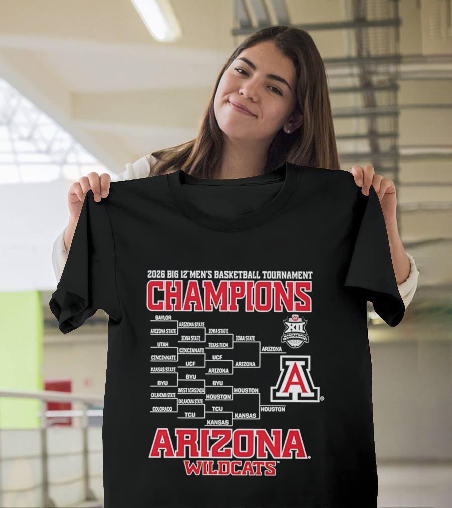 2026 Big 12 Men's Basketball Tournament Champions Arizona Wildcats Bracket T-Shirt