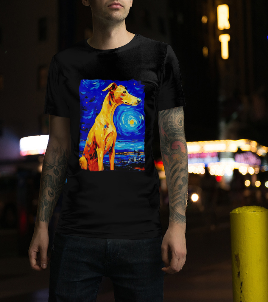 Greyhound Dog In The Starry Night By Vincent Van Gogh T-Shirt
