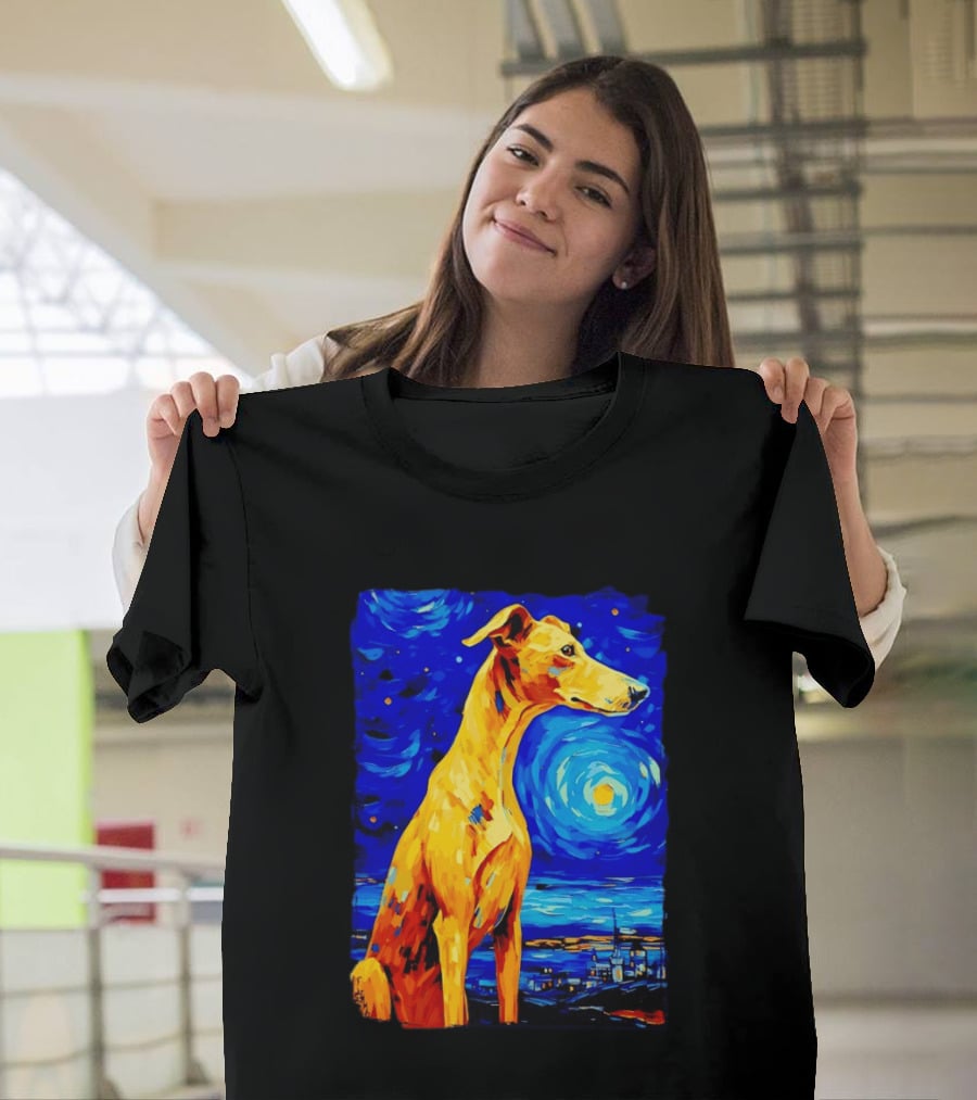 Greyhound Dog In The Starry Night By Vincent Van Gogh T-Shirt