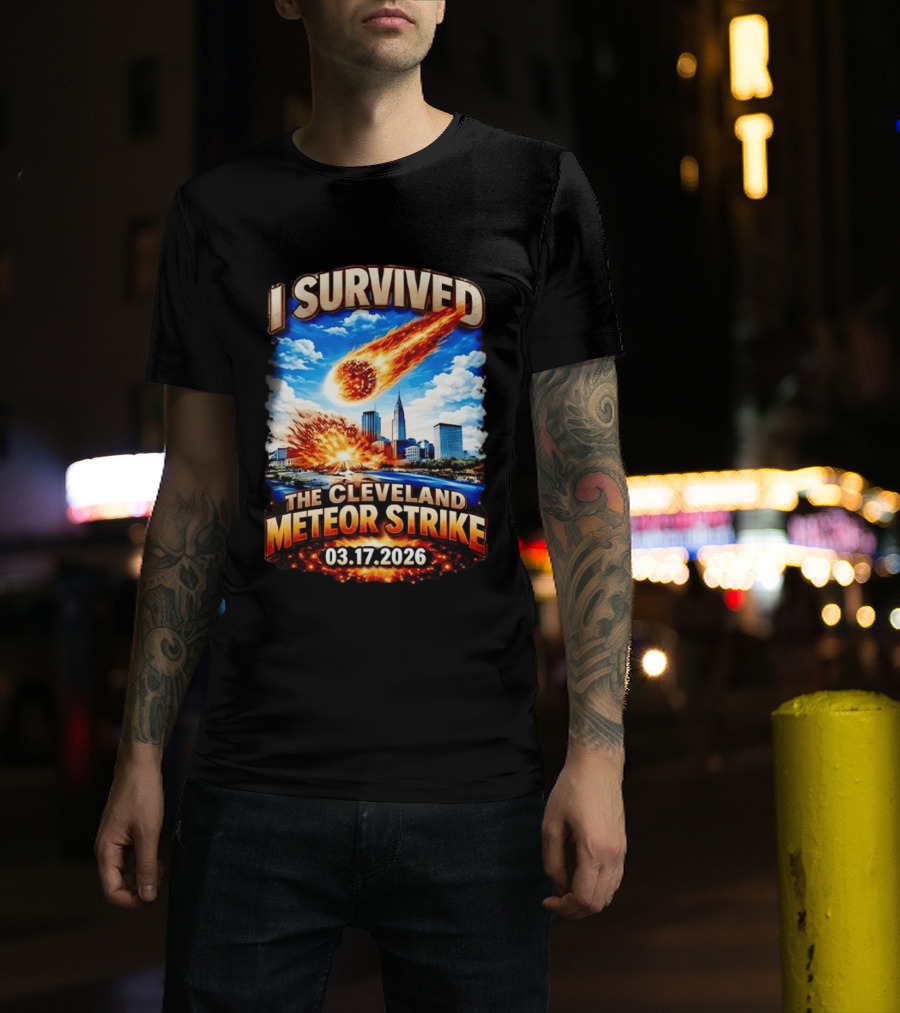 I Survived Cleveland Meteor Strike 03 17 2026 City Skyline Impact Event T-Shirt