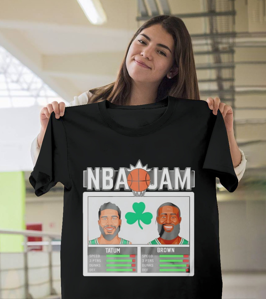 NBA Jam Jaylen Brown Jayson Tatum Celtics Stats T-Shirt