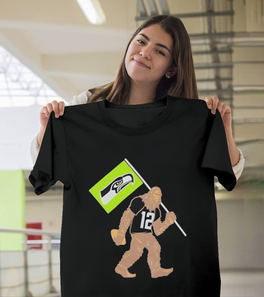 Seattle Seahawks Sasquatch 12 Flag Bearer Fan Gear T-Shirt