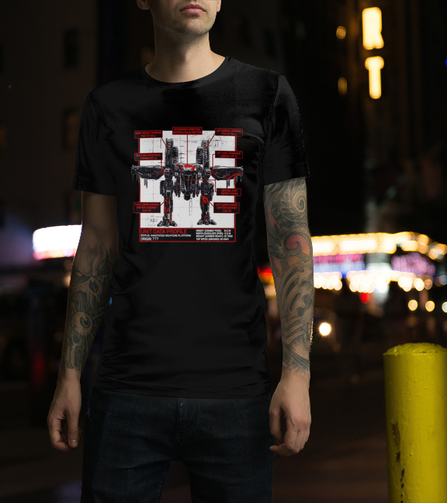 War Strider Unit Data Profile Annotated Weapons Platform T-Shirt