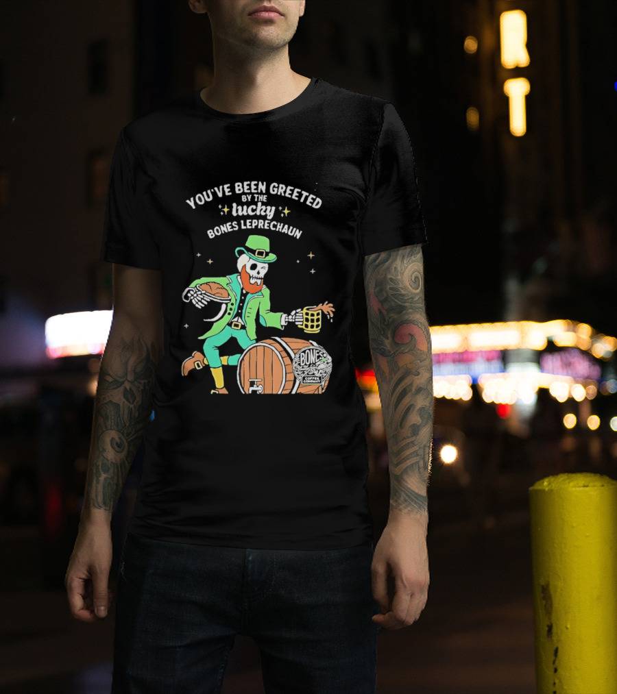 Lucky Bones Leprechaun With Beer And Barrel Celebration T-Shirt