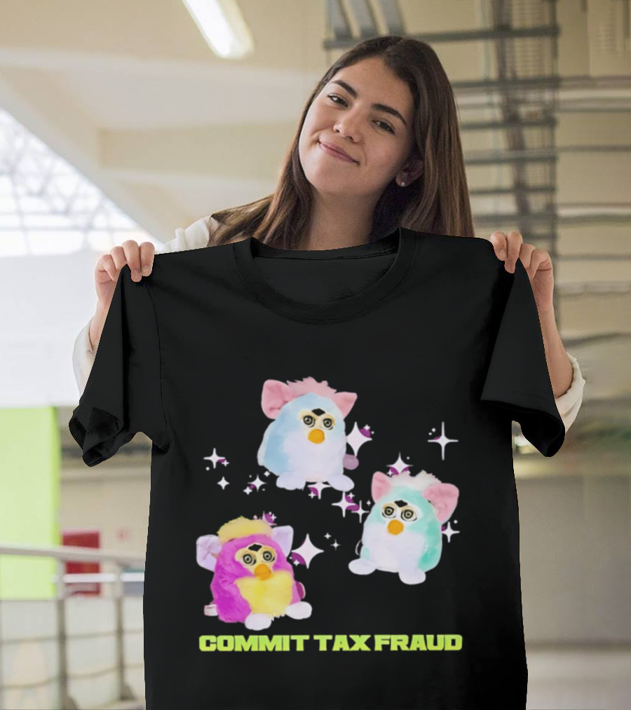 Pink Blue Furbies Sparkles Commit Tax Fraud Fun T-Shirt