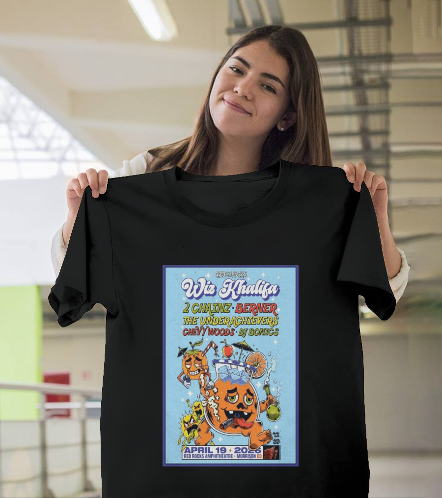 Wiz Khalifa 2 Chainz Berner The Underachievers Chevy Woods DJ Bonics Red Rocks Amphitheatre April 19 2026 Morrison CO 420ontherocks T-Shirt