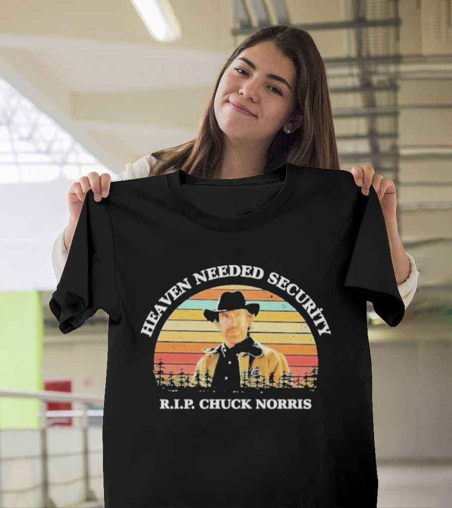 Heaven Needed Security R.I.P. Chuck Norris Vintage Cowboy Sunset T-Shirt