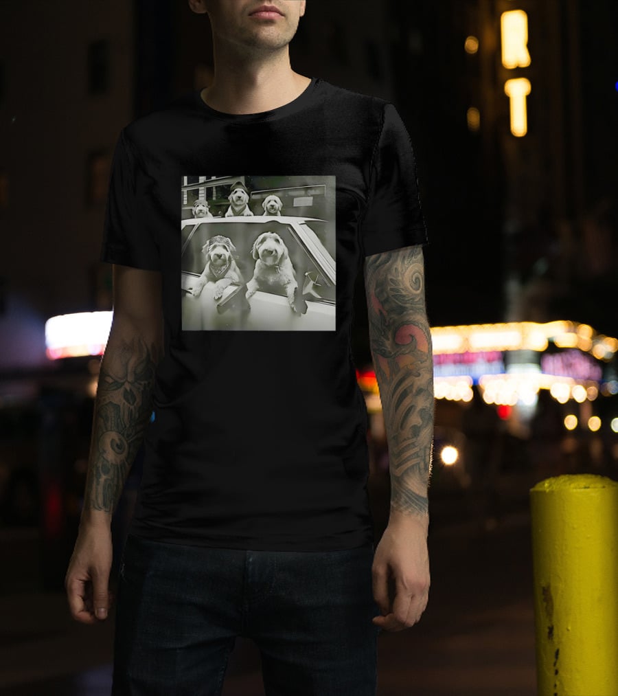Spinone Italiano Dog Gang Holding Pistol Driving Car Eendoodle Layered T-Shirt