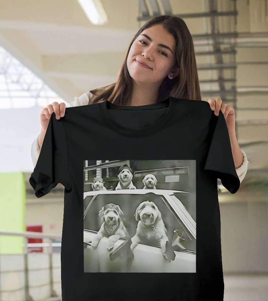 Spinone Italiano Dog Gang Holding Pistol Driving Car Eendoodle Layered T-Shirt
