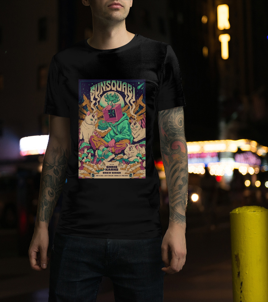 Sunsquabi Levitt Pavilion Denver Show June 13 2026 Free With Chris Karns Drew Birch T-Shirt