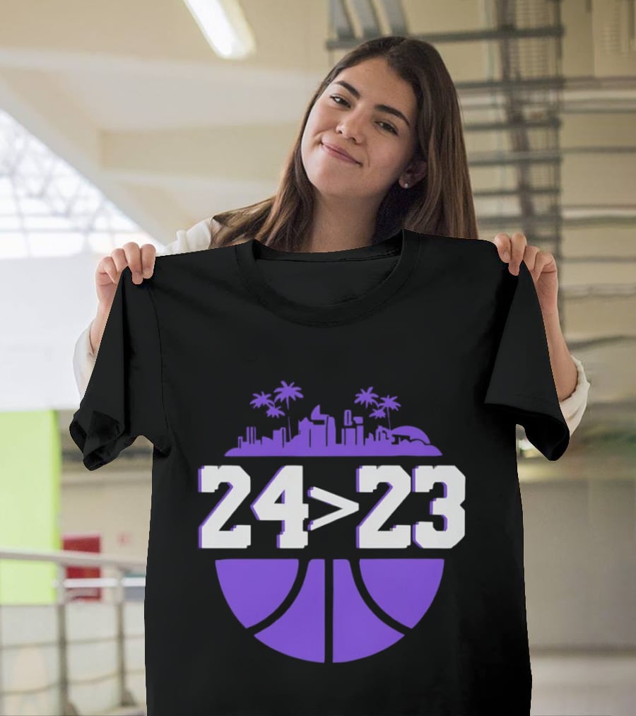 24 Is Greater Than 23 Basketball Los Angeles Skyline T-Shirt