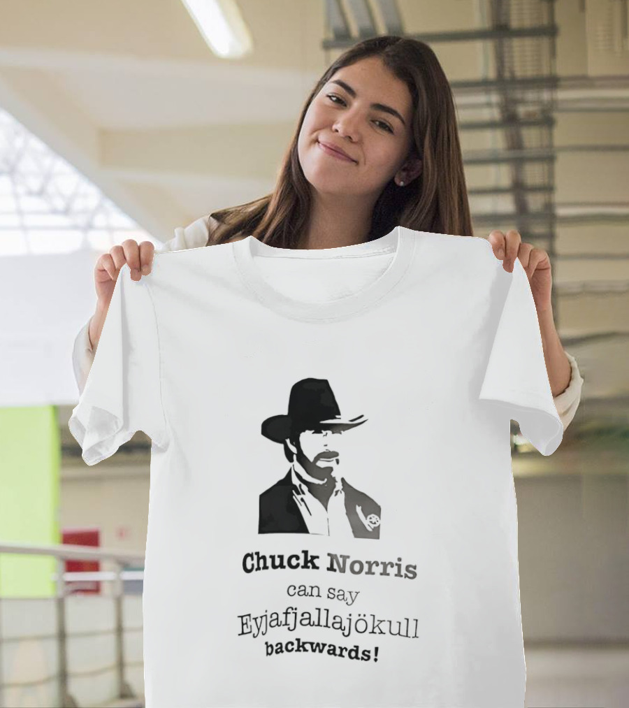 Chuck Norris Can Say Eyjafjallajokull Backwards Cowboy Hat Beard T-Shirt