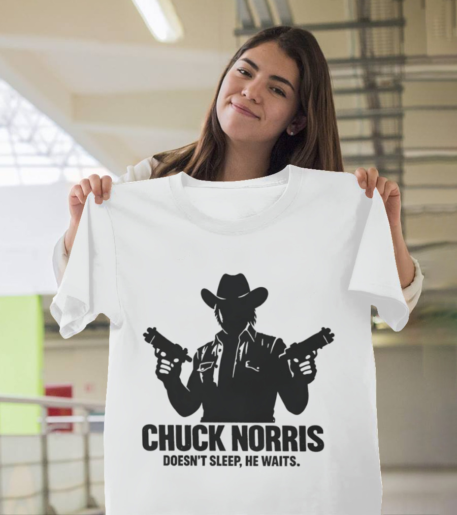 Chuck Norris Doesn't Sleep He Waits Meme Gun T-Shirt