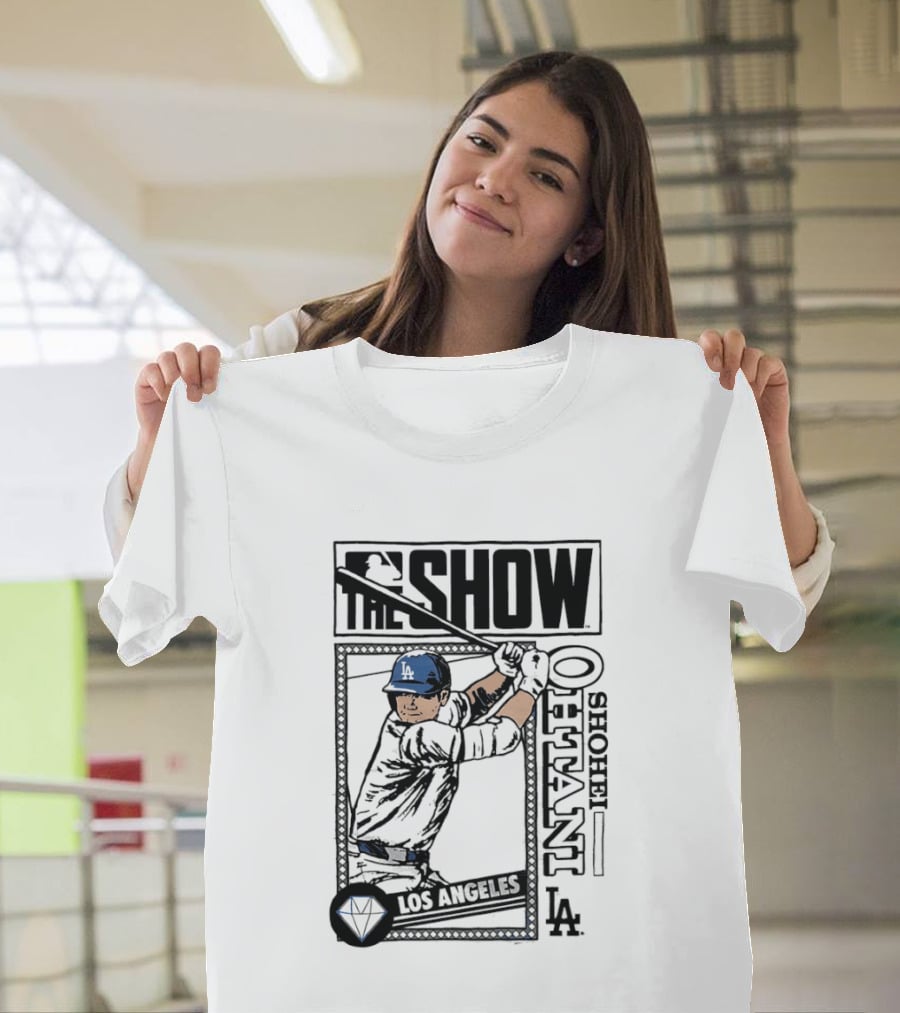 Shohei Ohtani 17 MLB The Show Los Angeles Dodgers Caricature T-Shirt