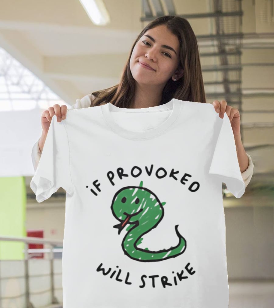Snake If Provoked Will Strike Green Cartoon Serpent T-Shirt