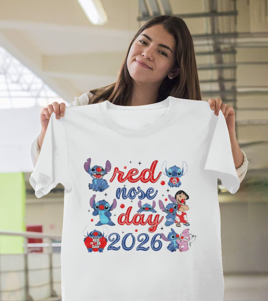 Stitch Red Nose Day 2026 Cartoon Characters Featuring Lilo T-Shirt