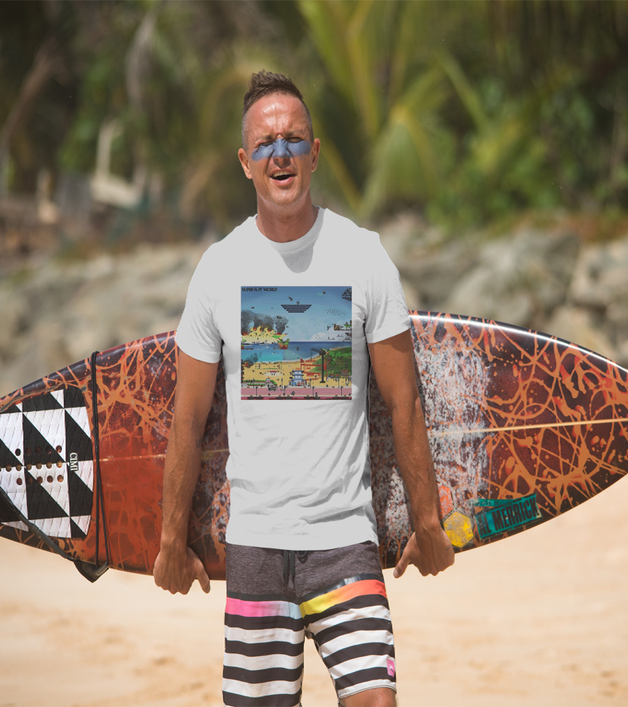 Super Flat World Cartoon Pixel Art Adventure Beach Cityscape Fantasy T-Shirt