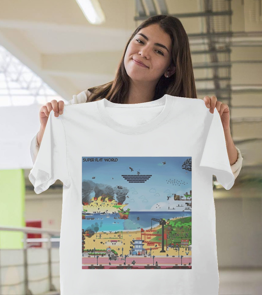 Super Flat World Cartoon Pixel Art Adventure Beach Cityscape Fantasy T-Shirt