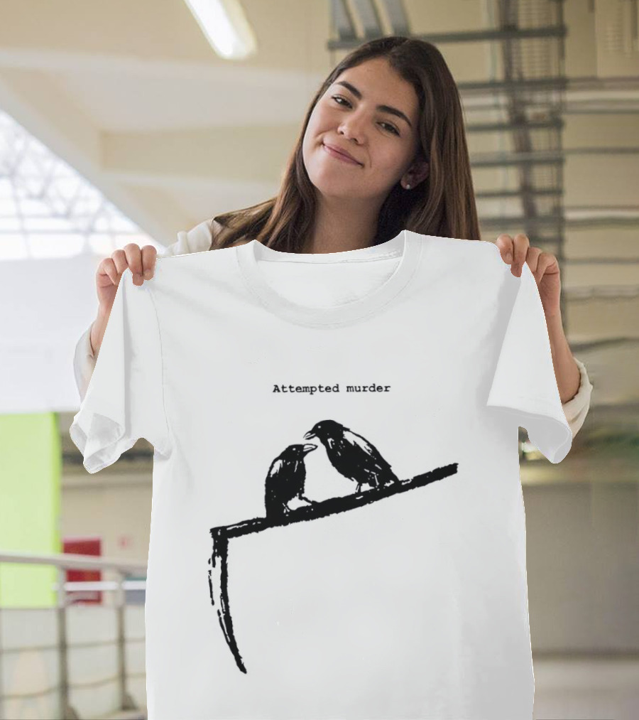 Two Crows Perched On Grim Reaper Scythe Attempted Murder T-Shirt