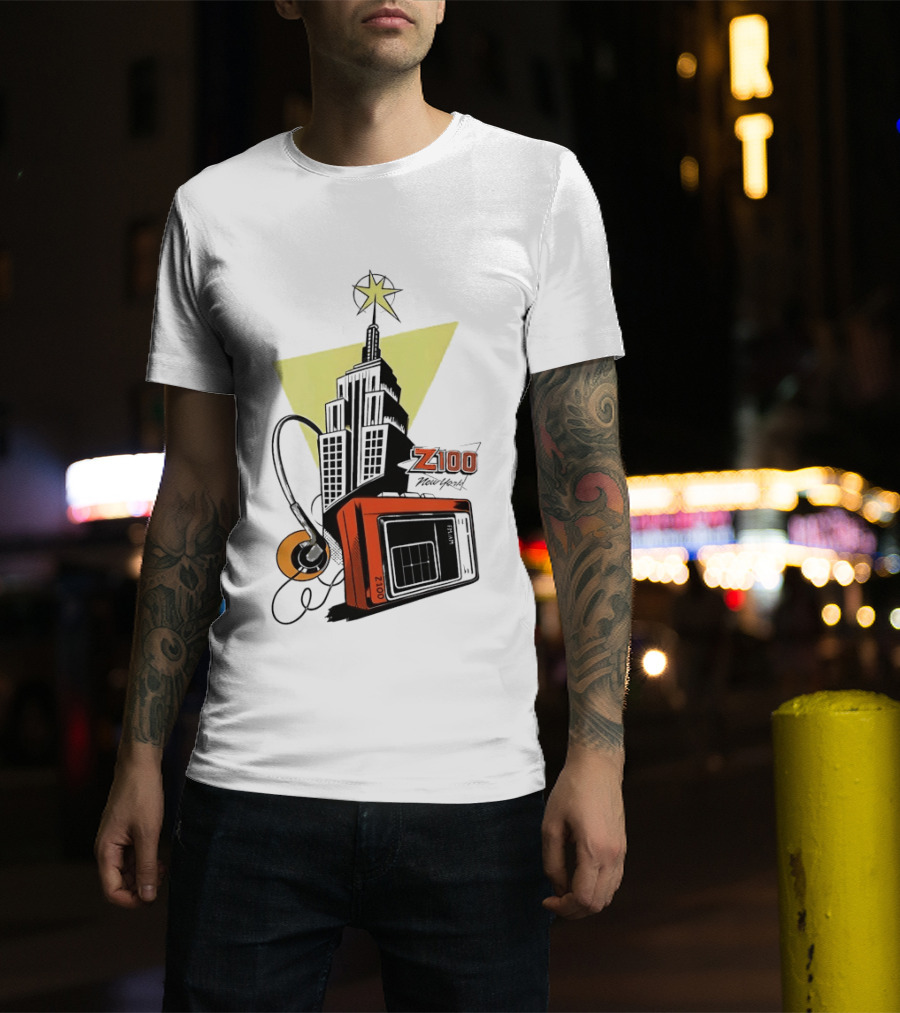 Z100 New York Retro Radio And Empire State Building Star T-Shirt