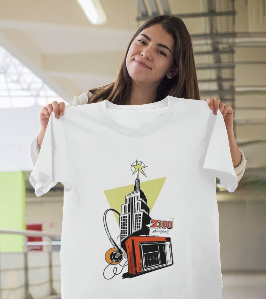 Z100 New York Retro Radio And Empire State Building Star T-Shirt