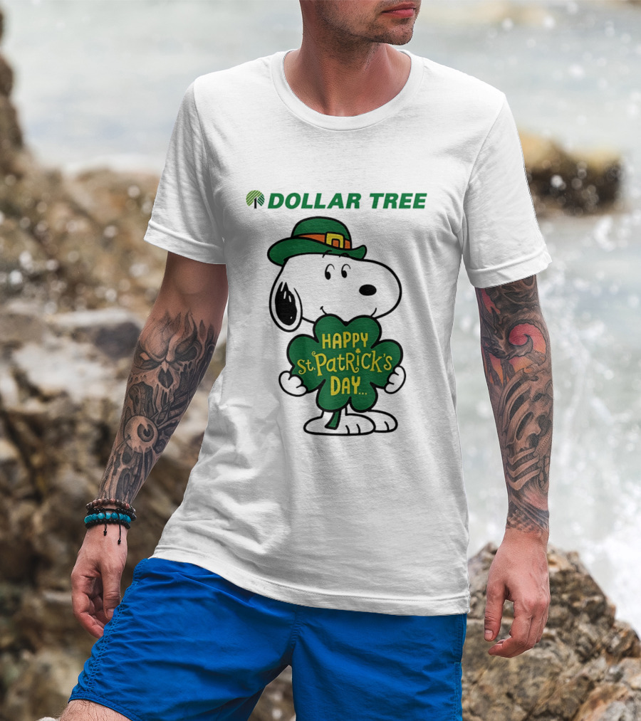 Dollar Tree Snoopy Happy St. Patrick's Day 2026 Clover Hat T-Shirt