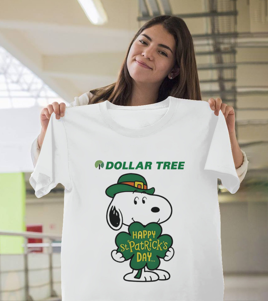Dollar Tree Snoopy Happy St. Patrick's Day 2026 Clover Hat T-Shirt