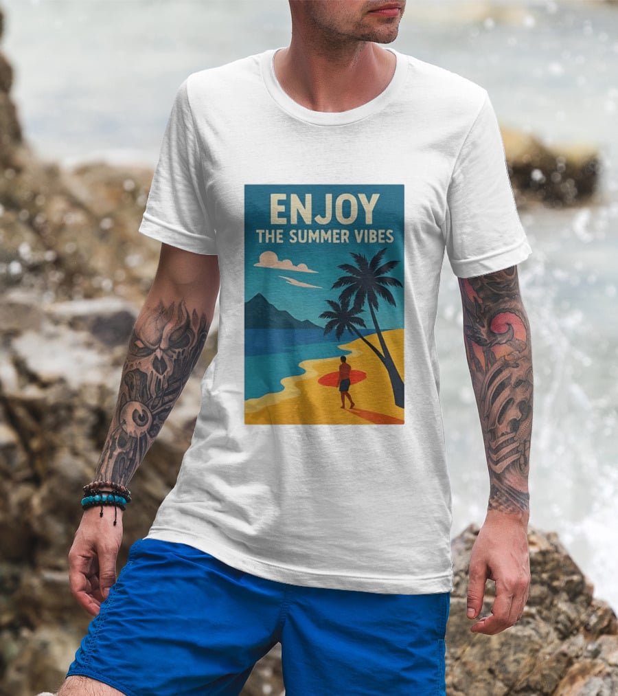 Enjoy The Summer Vibes Ocean Beach Sunset Scene T-Shirt