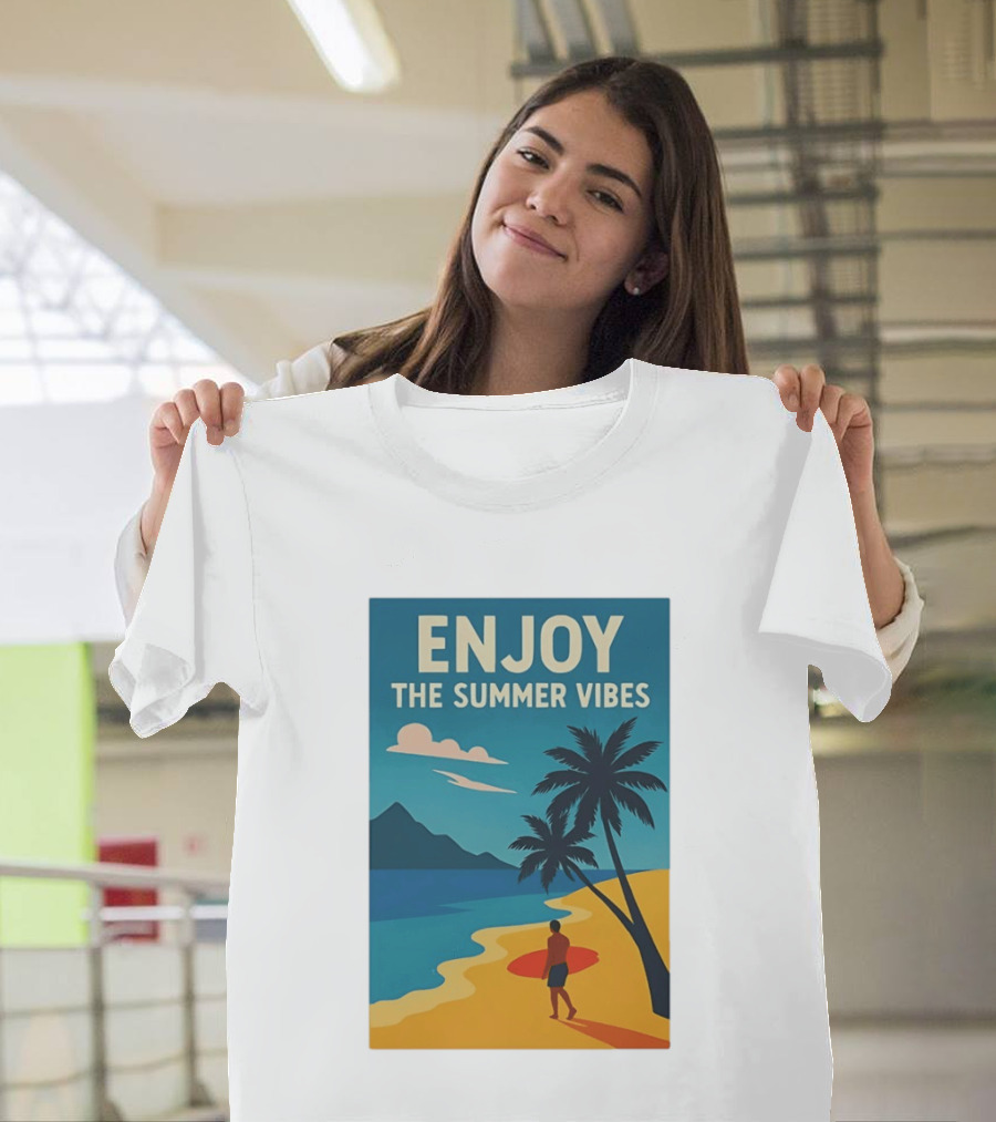 Enjoy The Summer Vibes Ocean Beach Sunset Scene T-Shirt