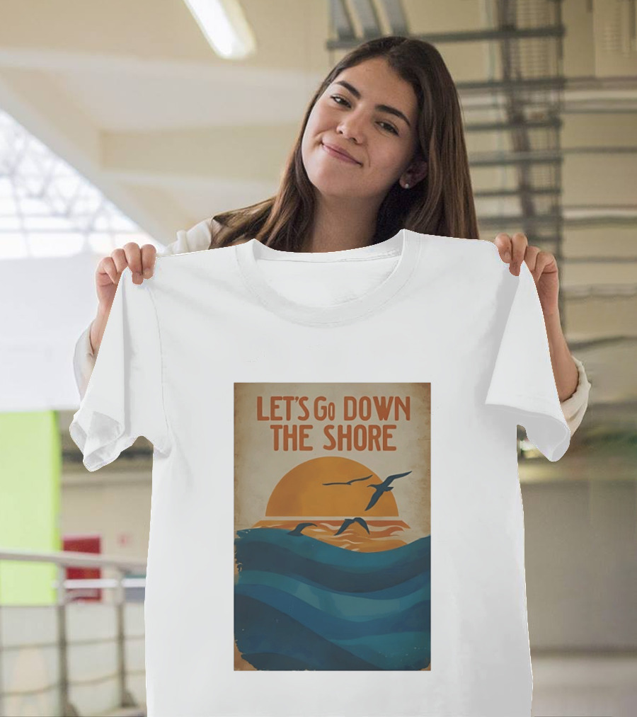 Let's Go Down The Shore Seaside Sunset Ocean Waves And Seagulls T-Shirt
