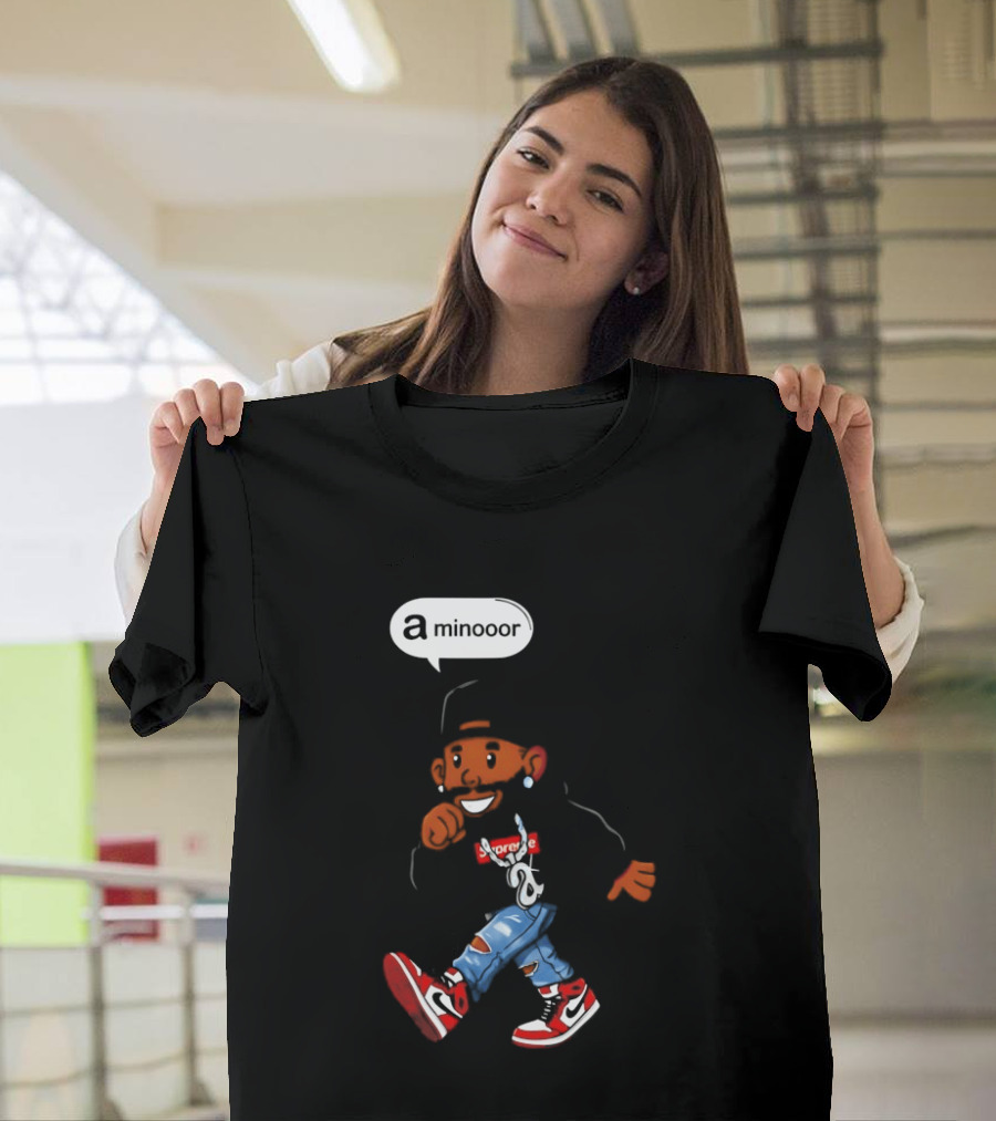 Kendrick Lamar Streetwear Cartoon Miniooor Red Sneakers Blue Jeans T-Shirt
