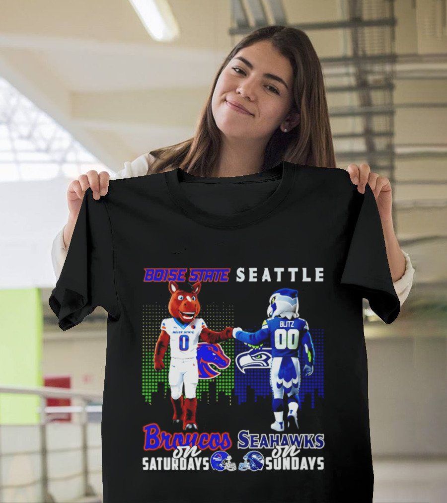 Boise State Broncos Saturdays Seattle Seahawks Sundays Skyline T-Shirt