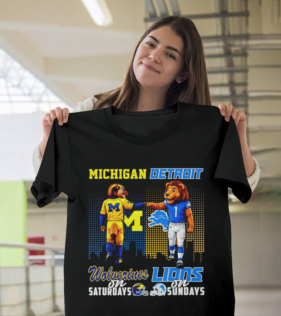 Michigan Wolverines Saturdays Detroit Lions Sundays Skyline T-Shirt