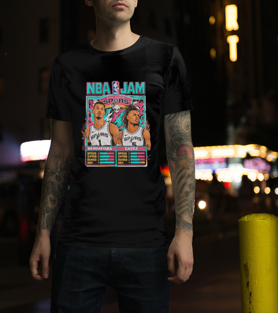 NBA Jam San Antonio Spurs Wembanyama Castle Roster Stats T-Shirt
