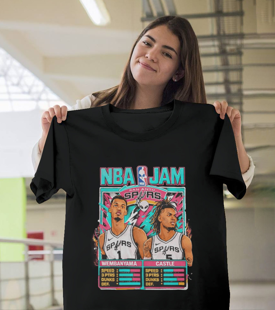 NBA Jam San Antonio Spurs Wembanyama Castle Roster Stats T-Shirt