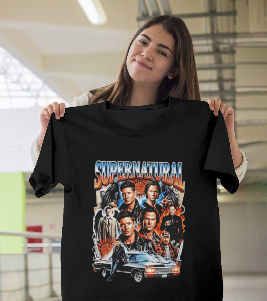 Supernatural Dean Sam Winchester Castiel Crowley Impala 67 Wanted Series T-Shirt