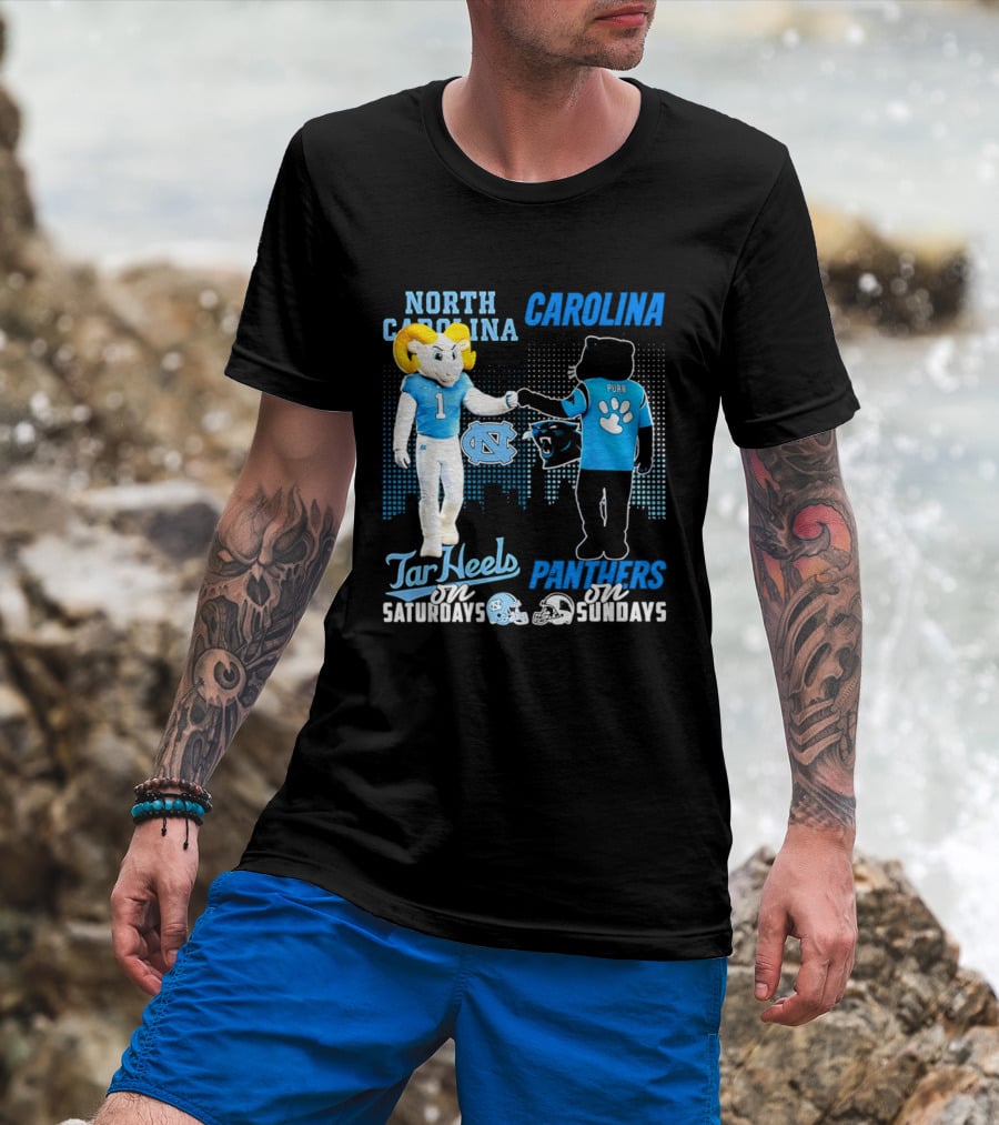 North Carolina Tar Heels Saturdays Carolina Panthers Sundays Skyline T-Shirt