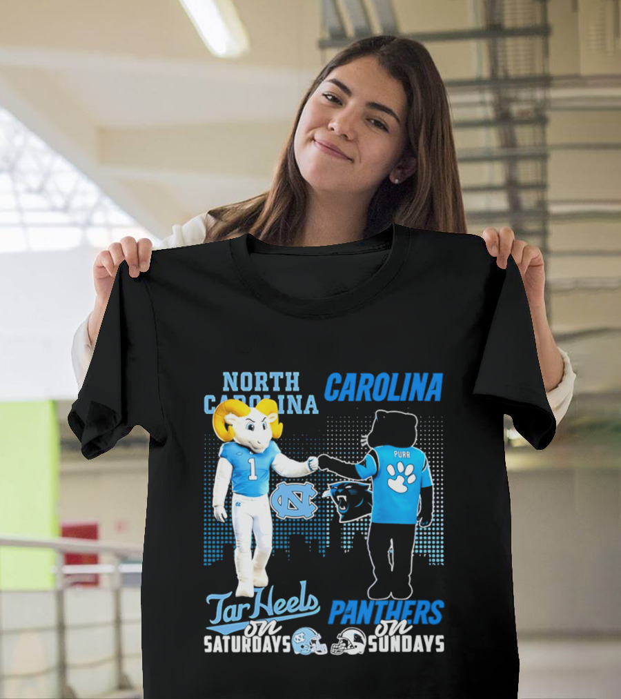 North Carolina Tar Heels Saturdays Carolina Panthers Sundays Skyline T-Shirt