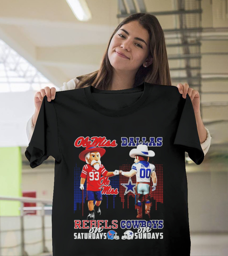 Ole Miss Rebels Saturdays Vs Dallas Cowboys Sundays Unity Skyline T-Shirt
