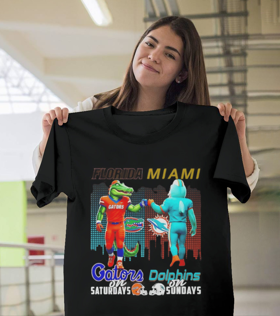 Florida Gators Saturdays Miami Dolphins Sundays Skyline Football Rivalry T-Shirt