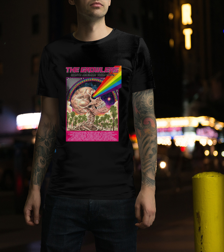 The Growlers North America Tour 2026 Psychedelic Skull With Rainbow Beam T-Shirt